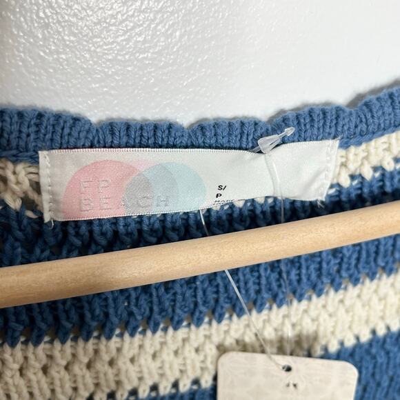 Free People Beach Womens Felicity Crochet Sweater Mini Dress Small Blue Stripe - Picture 8 of 13